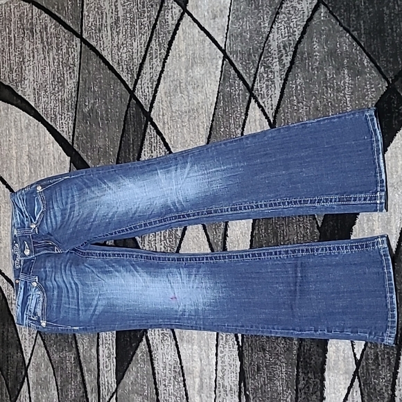 MISS ME ZEBRA PRINT FLEUR DE LIS RHINESTONES BOOT-CUT DENIM JEAN - Picture 5 of 16